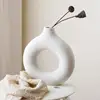 Ceramic Vase White Donuts Circular Hollow Flower Pot Decoration Accessories 6