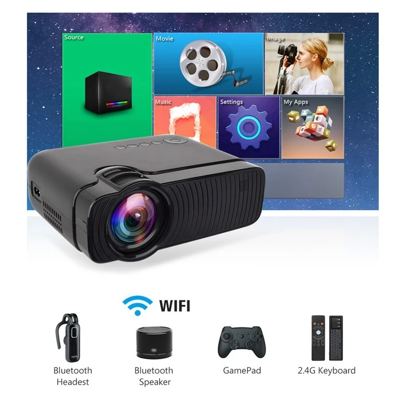 YJ333Up Wifi Projector for Phone Office Home HD Movie Projector Stereo Video Button Glow Projector(US Plug)