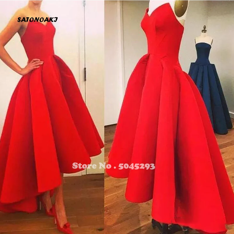 

SATONOAKI 2019 Red Vintage Short Prom Sheer Dresses With Sweetheart Neck Tea length Puffy Skirt Unique Party Evening Gowns