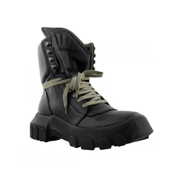 

Tactical Military Winter Men Lace Up Ankle Med Heels Platform Work Safety Shoes Army Genuine Leather Boots Homme