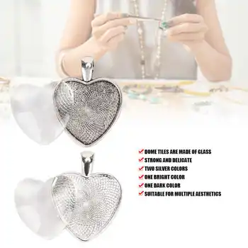

60pcs Pendant Trays Heart Shaped Pendant Setting Cabochon Base Setting with Glass Cabochon Bangles for Women Jewelry Tools Kits