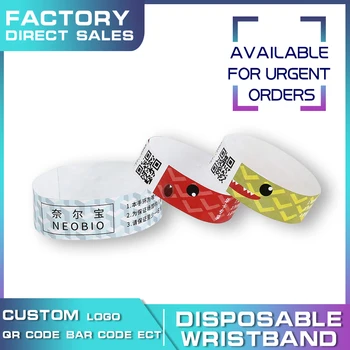 

Disposable wristband Custom your Logo with running series number QR code Bar Code wristband Made of DuPont for Events 250x19mm