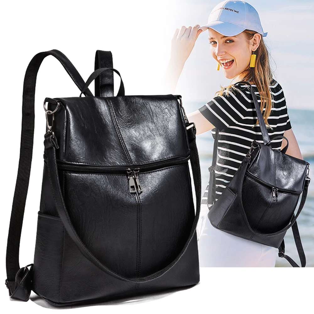 Mochila antirrobo de PU para mujer, bolso escolar sólido, portátil, de viaje, de gran capacidad