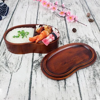 

Natural Concise Single-Layer Portable Wooden Lunch Box with Bondage for Student