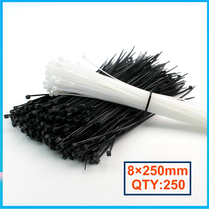 8*250mm 250Pcs/Pack Self locking Nylon Cable Tie Plastic Black/White