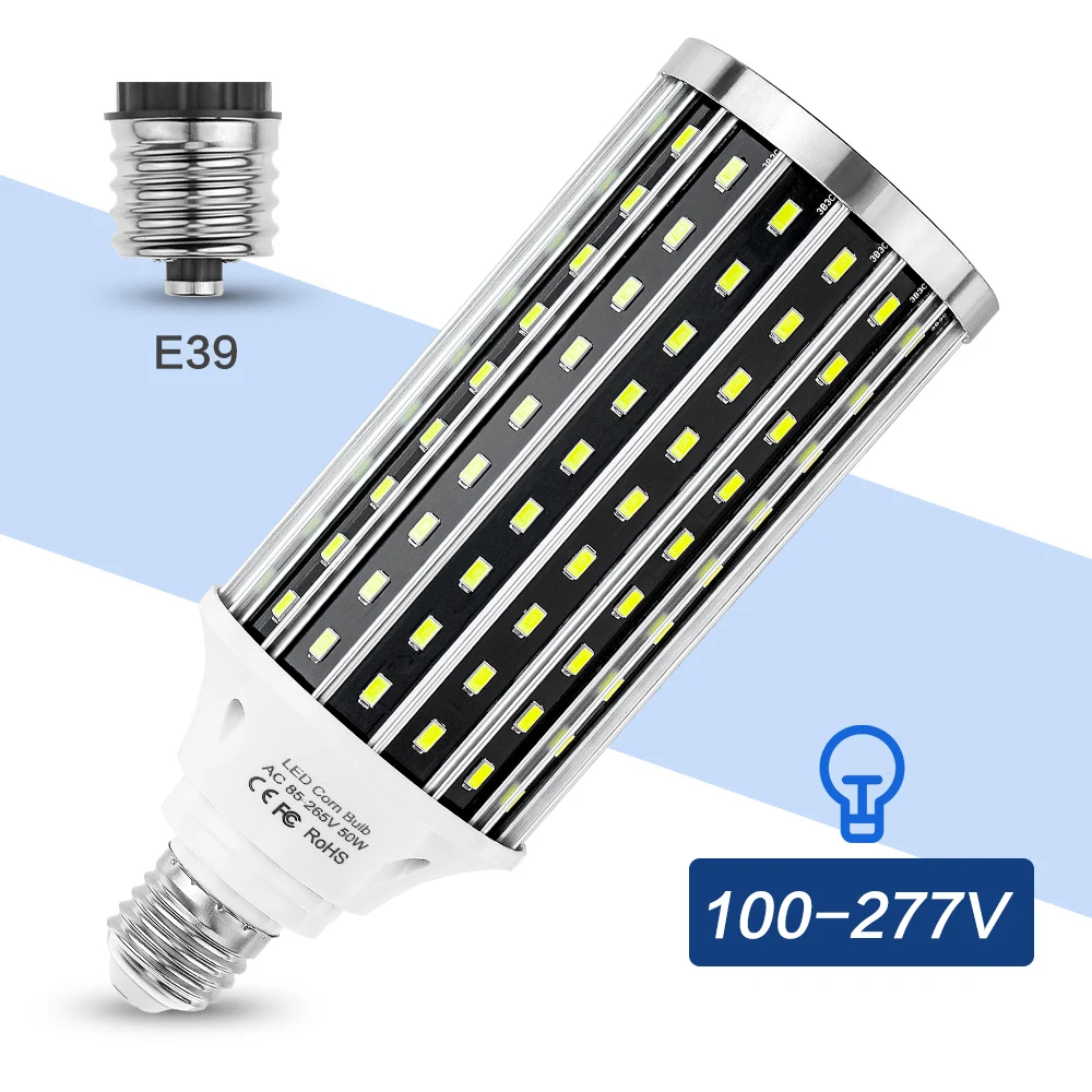 

LED E27 220V Light Bulb LED Corn Bulb 50W High Power LED+Lighting 5730 SMD E39 Super Bright Square Market Basement Garage Light