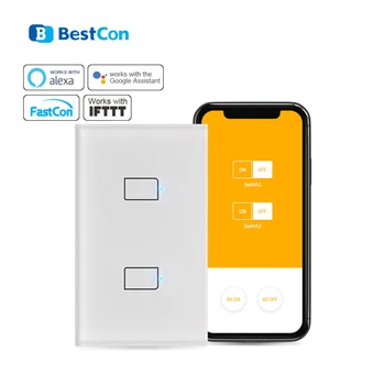 

BroadLink Bestcon TC2S-US-2gang Smart Wall Light Touch Switch RF433 WIFI Switch works with Alexa and Google Home For Smart Home