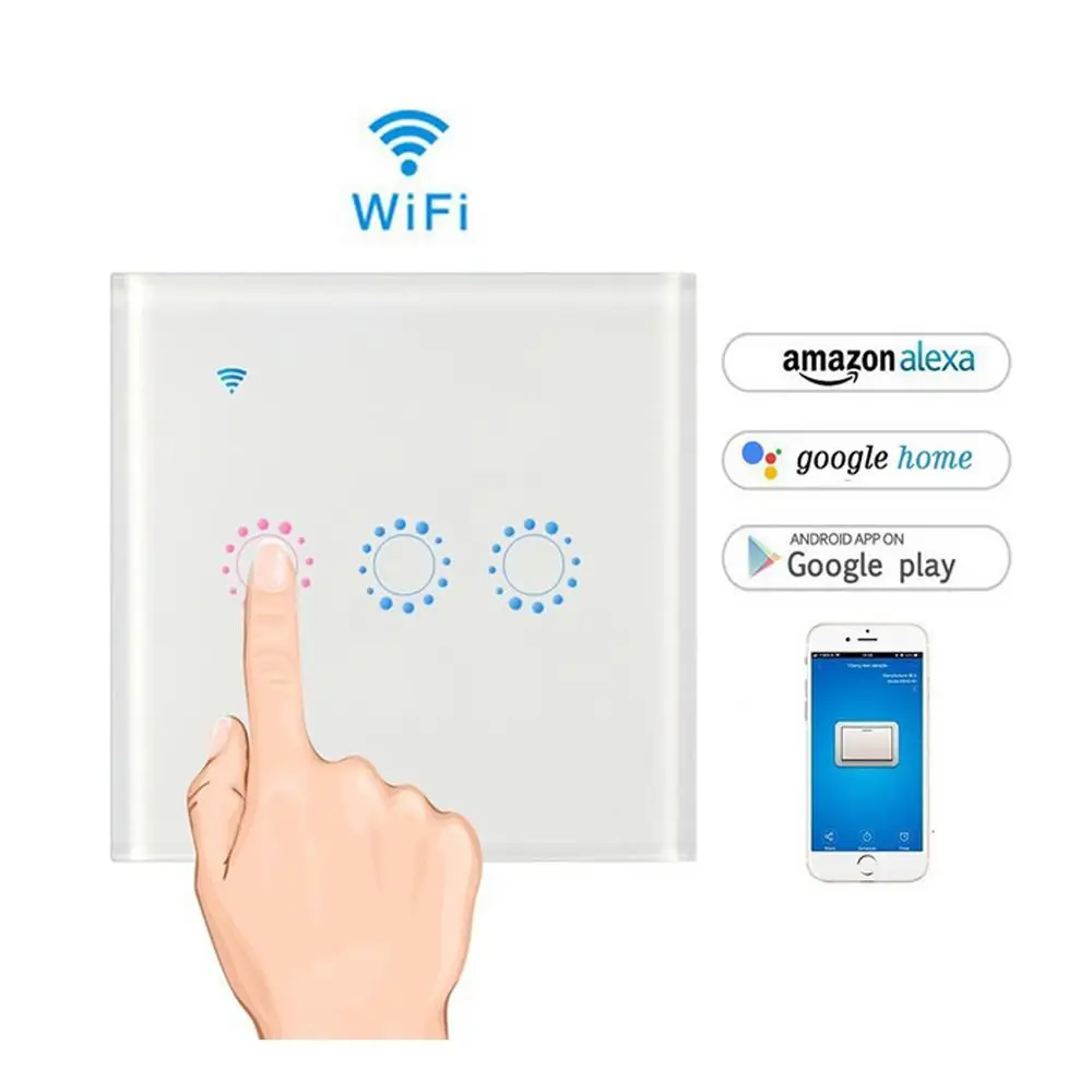 EU/UK Standard Touch Switch Glass Panel Module 1/2/3 Gang Work With Alexa /Google Home Wifi Smart Light AC90V-250V | Электроника