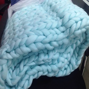 

16 colors Handmade Chunky Knitted Blanket Thick Yarn Wool Bulky Knitted Blanket Warm Winter Sofa Bed Home Decor Throws Blankets