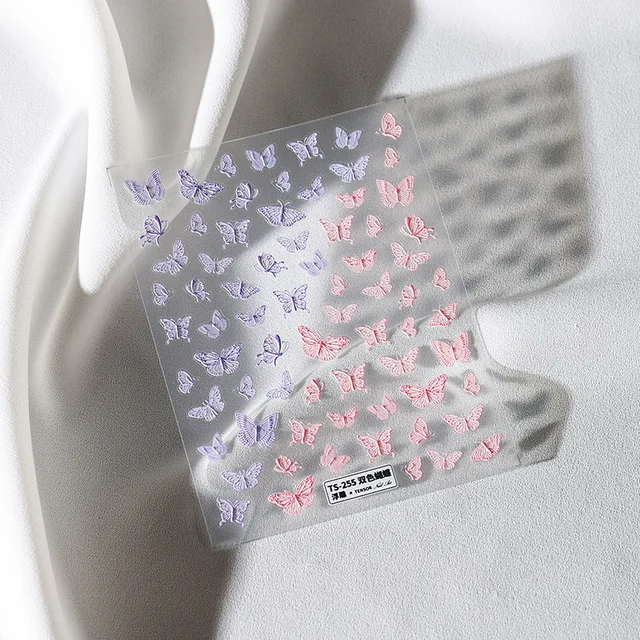 Butterfly 3D Acrylic Engraved Nail Sticker Sweater Wool Cute White Snowflake Wing Colorful Relief Nail Water Slide Decals ZJ0252 NO.3