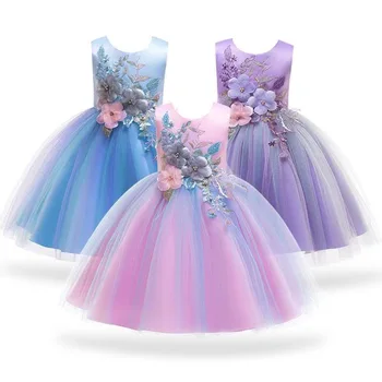 

New Girl Princess Birthday Party Elegant Dress Flower Girl Wedding Sleeveless Printing Banquet Dress Childrens Birthday Costumes