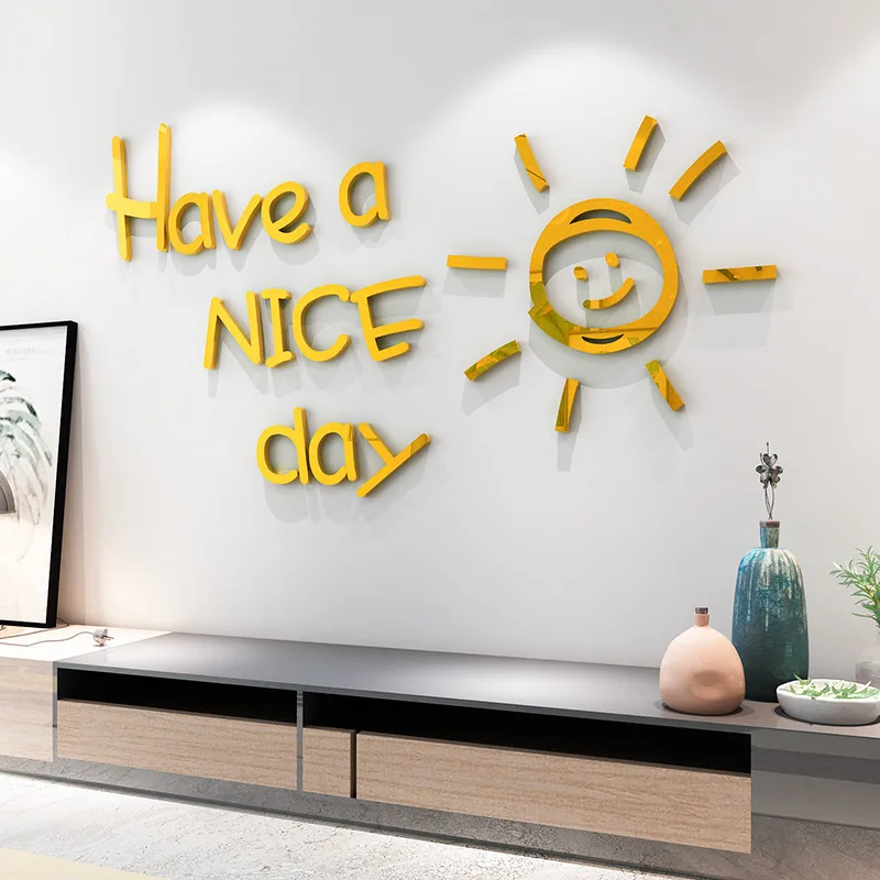 3D Mirror Wall Sticker Mural Decor for Home Acrylic Stickers Living Room Decoration Have A Nice Day Wall Decal Bedroom Decor