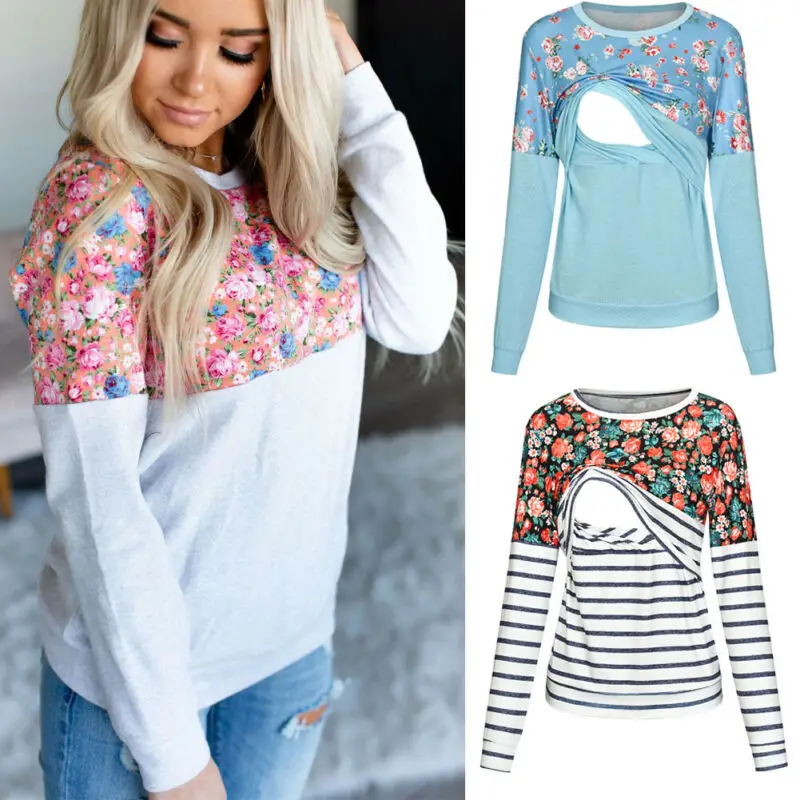Maternity Clothes Breastfeeding Lace T-Shirt nursing Tops For Pregnant Womens