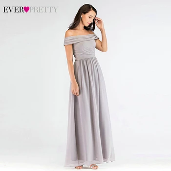 

Elegant Grey Prom Dresses Ever Pretty Off Shoulder A-Line Sleeveless Draped Ruched Simple Long Party Gowns Vestido De Gala 2020