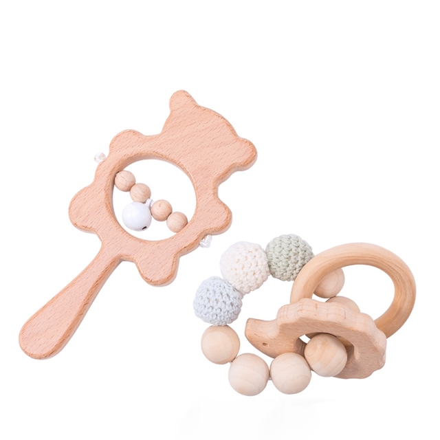 Set Baby Toys Wooden Rattle Infant Baby Teether Musical Baby Rattles Personalized Pacifier Chain Rattles For 0-12 Months Kids