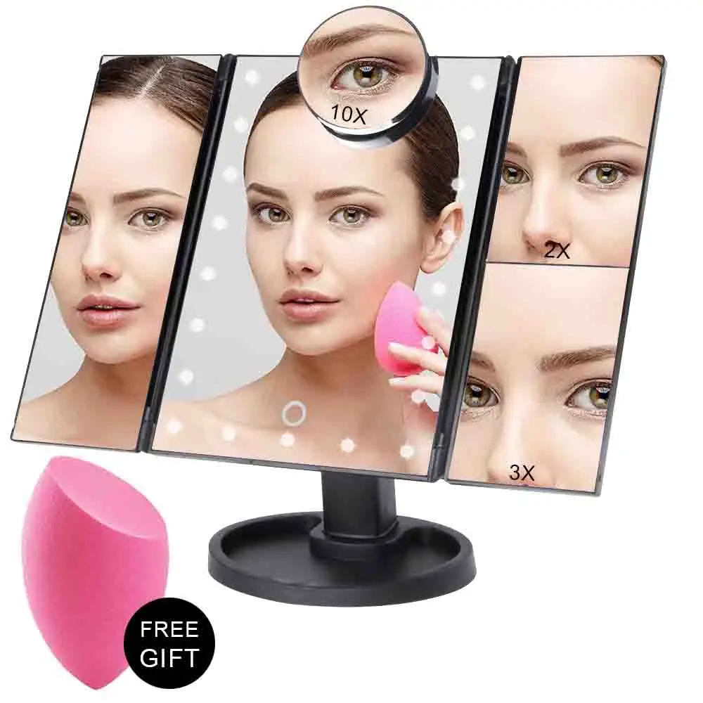 

Pocket Mirror With Touch Screen 22 LED Light Vanity Magnifying 1X/2X/3X/10X Flexible Makeup Mirror Cosmetic 3 Folding Adjustable