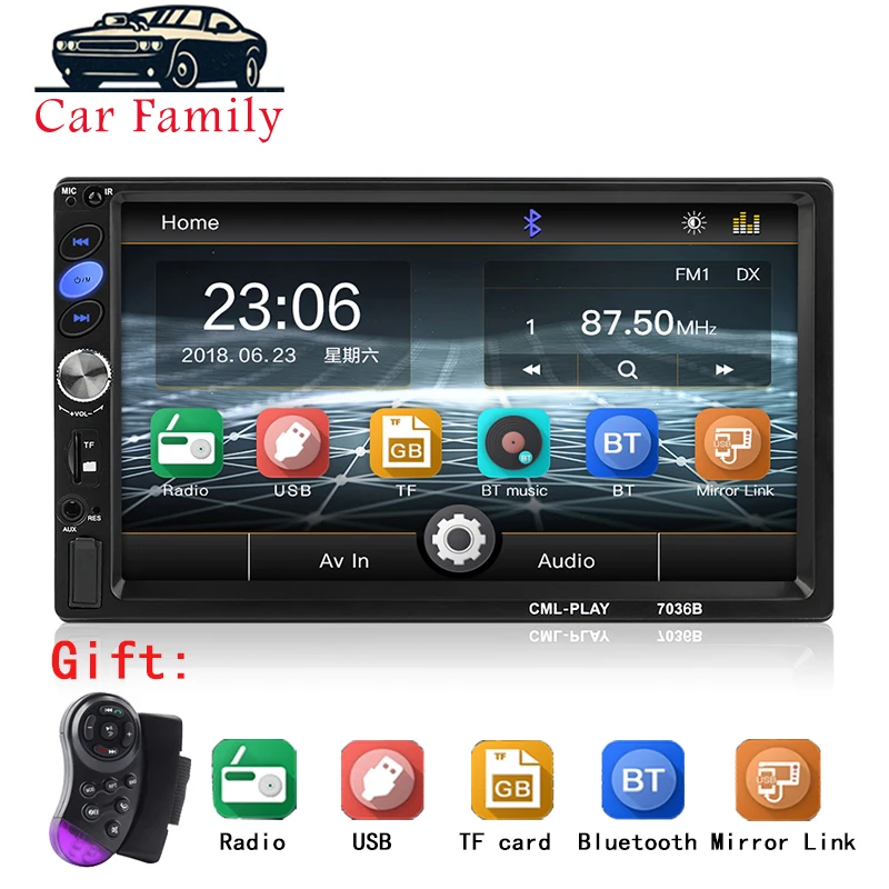 

Car Stereo Bluetooth 7" HD Touch Screen MP5 Player Support BT/FM/AUX/USB/SD Mirror Link Remote Control 2 din Car Radio Autoradio