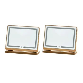 

Wooden Tricolor LED Lighted Makeup Mirror 90°Adjustable Angle Rotation USB Press Sn Makeup Mirror