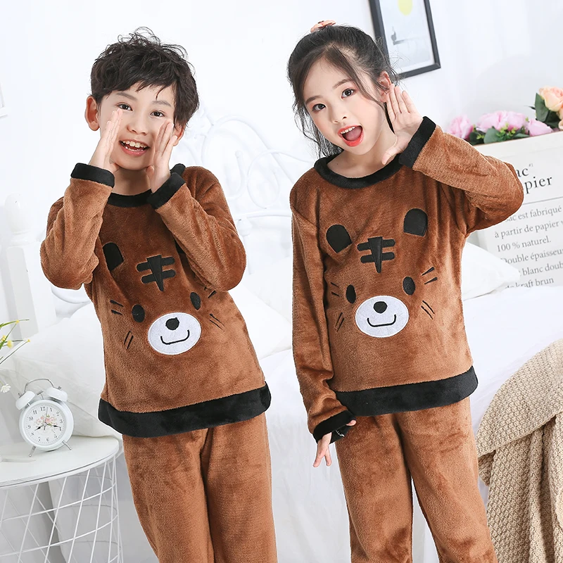 color at picture Baby Christmas Pajamas Winter Thick Warm Flannel Big Girl Kids Pajamas Set Long Sleeve Boy Sleepwear Cute Girl Top+pant r5 - Цвет: color at picture