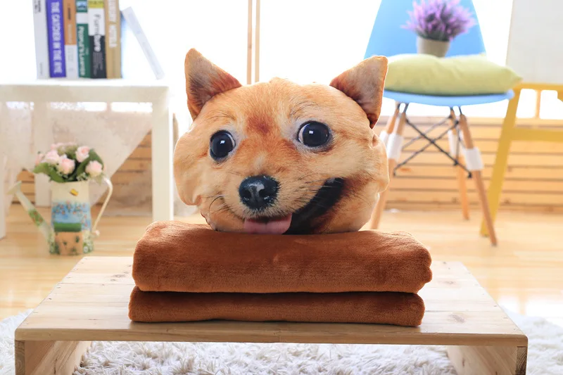 3D Model DOG'S Head Cat Head Pillow Airable Blanket Hand Warmers Three-in-One Autumn And Winter Warm Creative Gifts Customizable