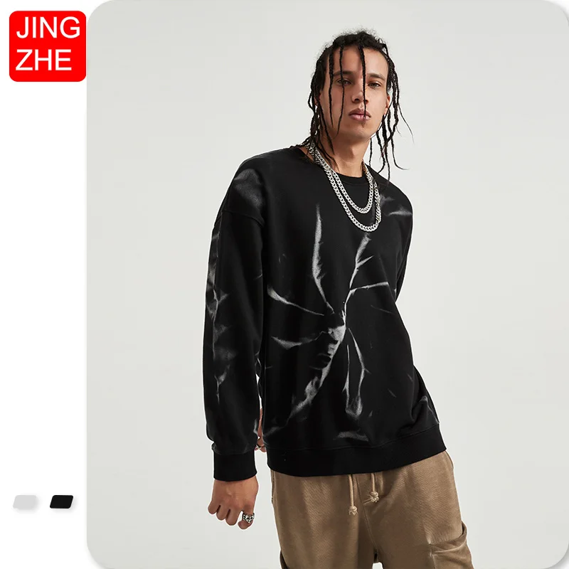 

JING ZHE Tie-dye Sweatshirts Man Hoodies Women High Street Hoody Pullover Autumn Winter Long Sleeve Hoodie Loose Lazy Streetwear