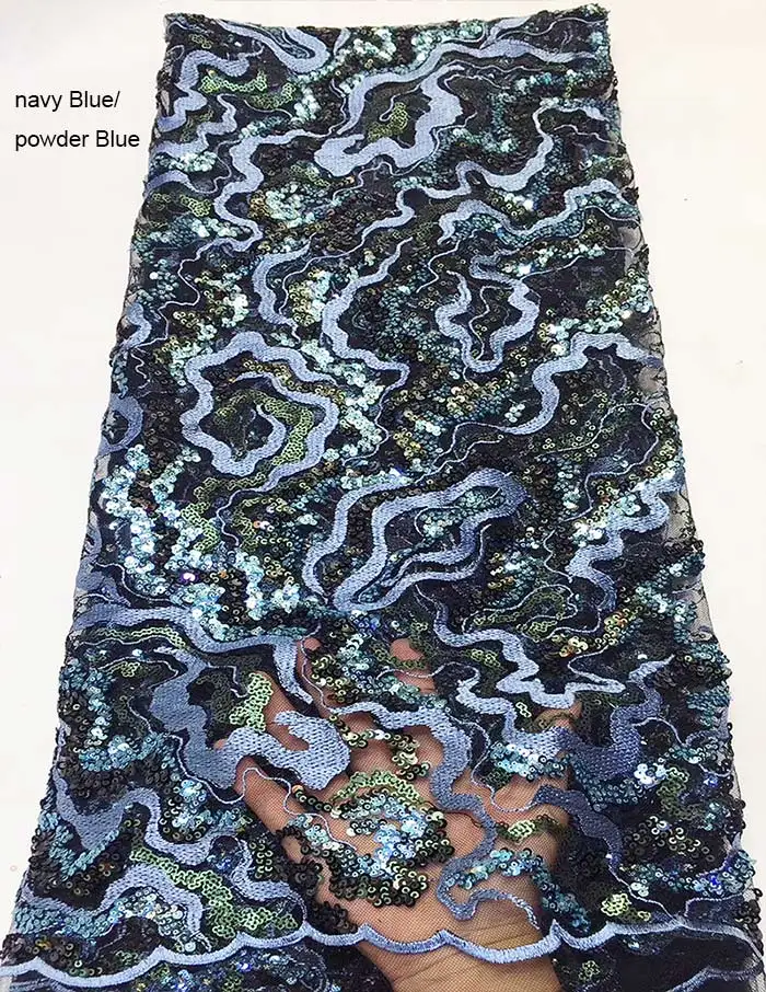 navy blue Великолепные цветочные блестки французское кружево высшего класса Африканский тюль чистая Кружевная Ткань 5 ярдов/шт блестящая уникальная горячая распродажа - Цвет: navy blue