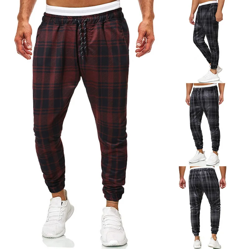 

2019 Autumn Men's Plaid Trousers Casual Striped Drawstring Pants Sweatpants New Fashion Male Sports Joggers Trousers Streetwear