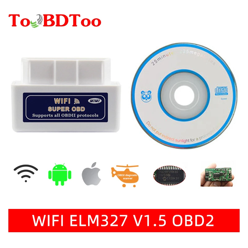 

10 PCS ELM327 WIFI Car Code Reader PIC18F25K80 WIFI Connection Hardware Version V1.5 Stand By Android Apple Multi-Language