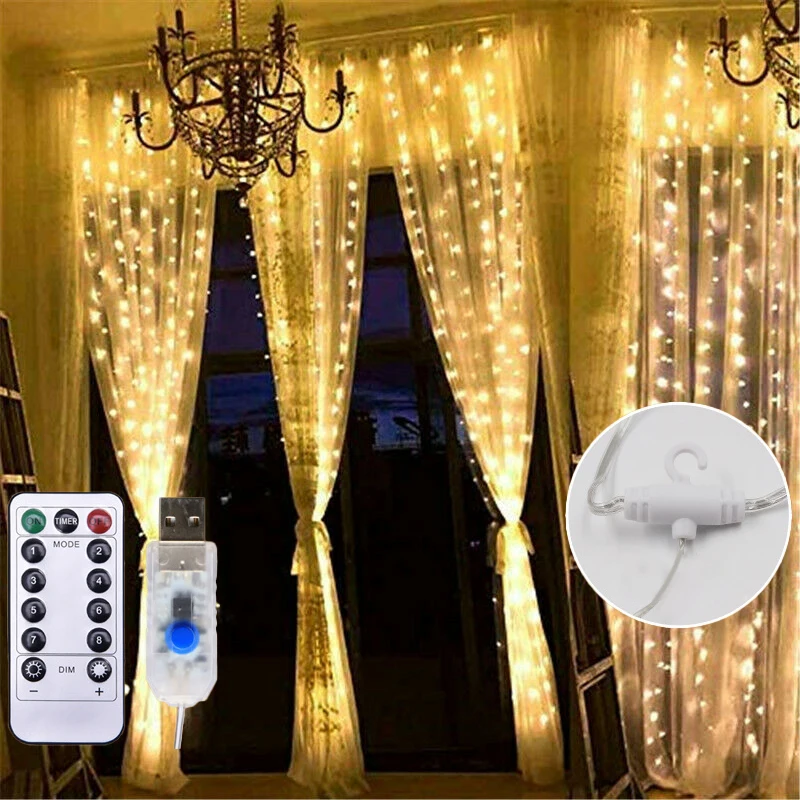 

Christmas Window Decoration 3*3m 300 Led Curtain Fairy Light Ice Lamp Fairy Starry Wedding Party Garland Lamp Decorative Lights