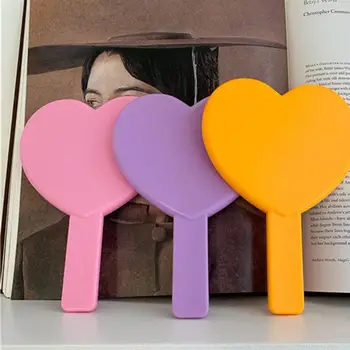 

3Pcs Makeup Mirror Handheld Cosmetic Mirror Heart Shaped Mirror Single Side Looking Glass