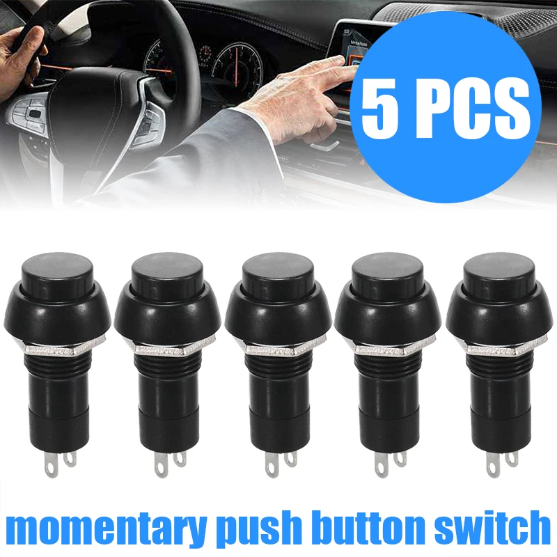 For Car Dashboard Boat 5pcs Black Auto Horn Switches SPST On-Off Momentary Push Button Switch 1A/250V 20A/12V Mayitr