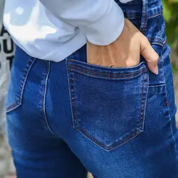 Новые осенние облегающие джинсы с высокой талией женские обтягивающие узкие штаны эластичные джинсы в Корейском стиле прямые поставки