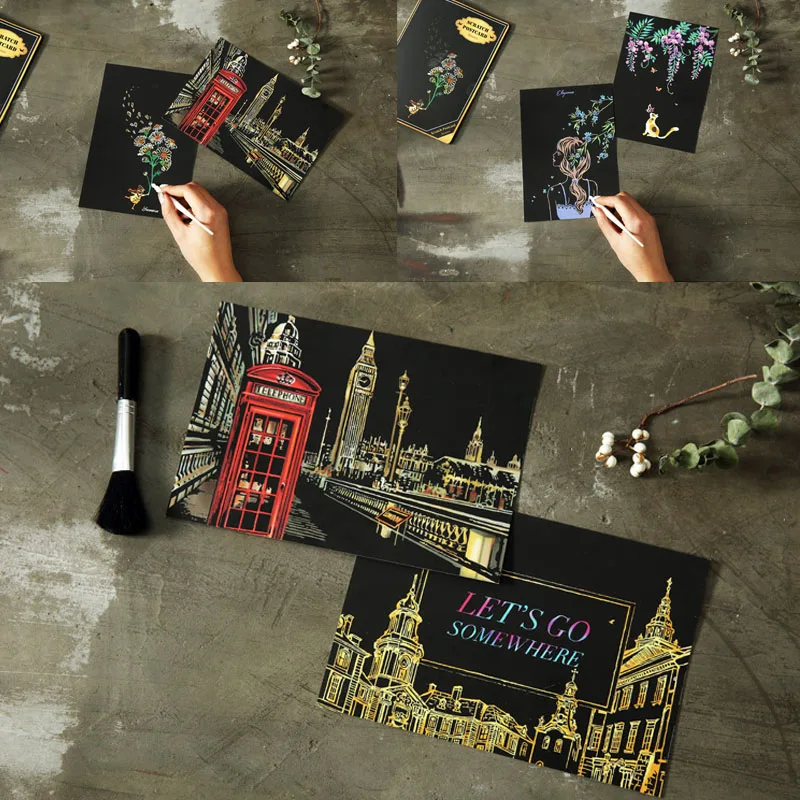  4 Pcs DIY Scratch Postcard Birthday Greeting Cards Christmas Gift Home New Year Handmade Cards Invi - 4.00046E+12
