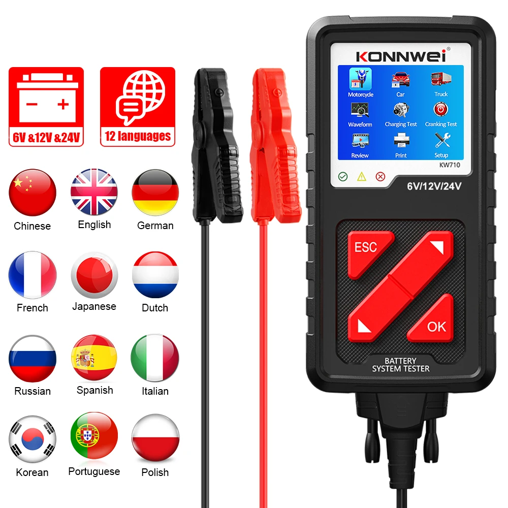 Car Battery Tester 6v 12v 24v Konnwei Kw710 For Car Motorcycle Truck