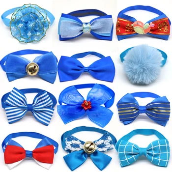 

60 Pcs Dog Cat Bow Tie Dog Hair Bows Accessories Blue Design Pet Dog Bow Tie Necktie Pet Grooming Dog Hair Bows Rubber Bands
