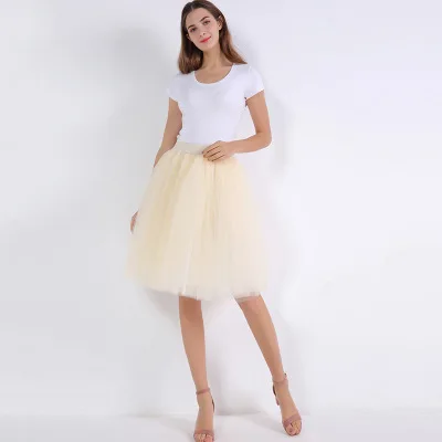 beige Пышные Новые 5 шт/упаковка, Слои Тюлевая юбка s Для женщин s плиссированная юбка, юбка из тюля Для женщин юбка-пачка Jupe Женская пачка юбки Летняя стильная юбка в стиле «Лолита»; Saia - Цвет: beige