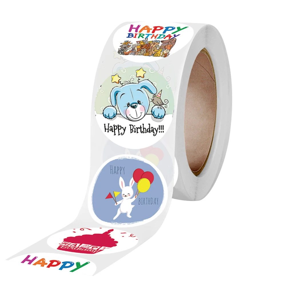100-500pcs Cute Happy Birthday Stickers 2.5cm/1 Inch Children's Birthday Party Gift Sealing Decorations Greeting Card Labels