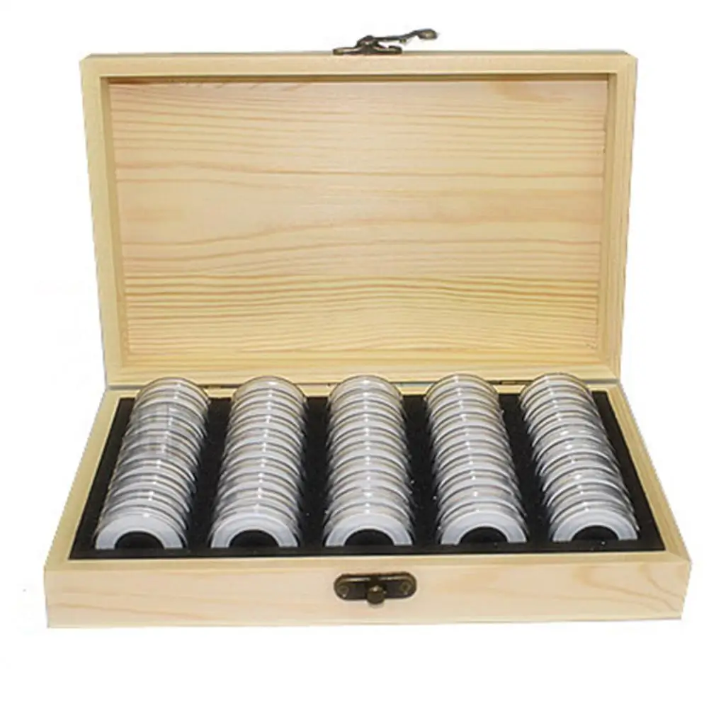 

Antioxidative Collection Case 50Pcs Coin Storage Box Home Commemorative Container Wooden Display Storage Case Universal