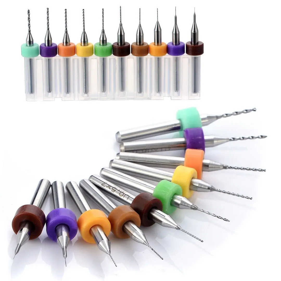 10pcs PCB Carbide Micro Twist Drill Bits Set 0.1-1.0mm Jewelry Rotary Tool CNC Milling Cutters