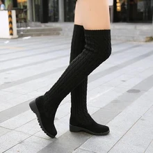 Прямая поставка; коллекция года; модные вязаные женские сапоги до колена; эластичные облегающие осенне-зимние теплые высокие сапоги до бедра; женская обувь; DT014