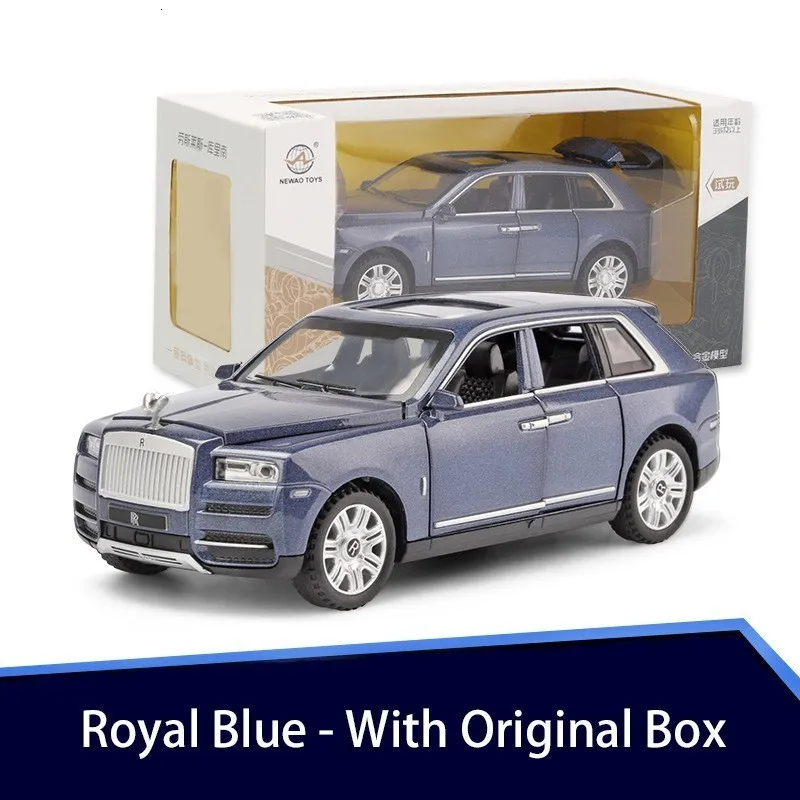 1/32 Rolls Royce Cullinan Diecasts модели игрушечных автомобилей со звуком и светильник 6 дверей можно открыть Oyuncak модель подарки для детей - Цвет: Blue With Box