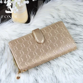 

FOXER Brand Women's Long Cow Leather Wallets Ladies Clutch Bags Famous designer Purses Women Purse Fashion Female Cowhide Wallet