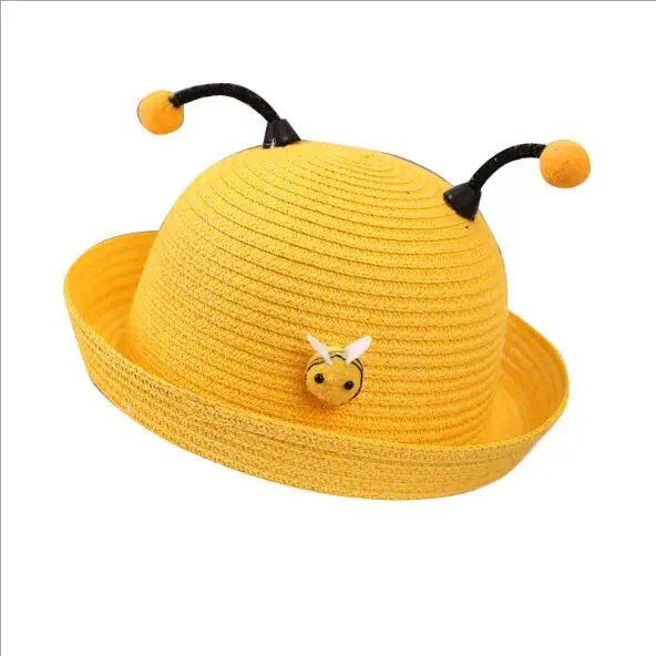 SUEF/Модная детская шапка для мужчин и женщин, Весенняя шляпа, козырек, пляжная шляпа, милая маленькая пчелка, детская соломенная шляпа, шляпа от солнца - Цвет: yellow