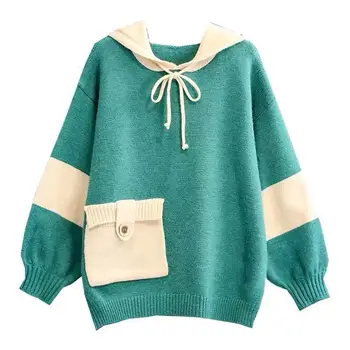 

H.SA 2019 Winter Fashion Sweater and Jumper Hooded Sueter sweater Big Pocket Patchwork Oversized Sweater Jumpers roupas feminino