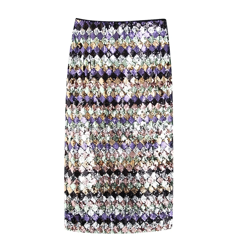 Tangada Женская юбка-карандаш с блестками, эластичная талия, винтажная элегантная женская юбка для вечеринки, Ретро стиль, юбки до середины икры BE86 - Цвет: Многоцветный