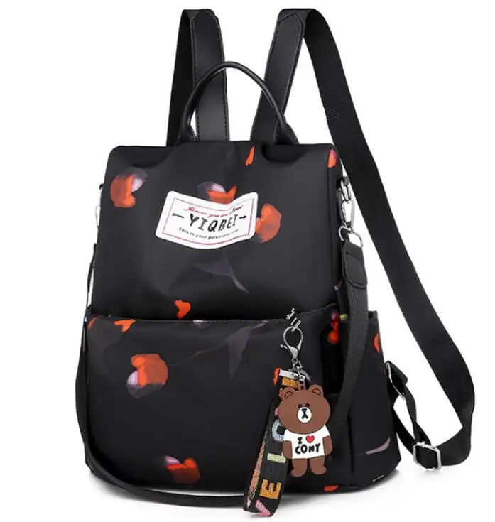 Новинка, женские рюкзаки, Ретро стиль, Корея, фирменный дизайн, сумка для путешествий, Противоугонный рюкзак, нейлон, высокое качество, маленький рюкзак ZZL188 - Цвет: Black flower