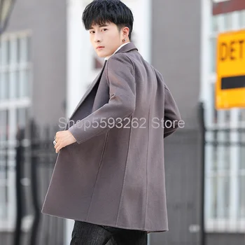 

Men's windbreaker long trend autumn woolen coat casual handsome woolen coat students