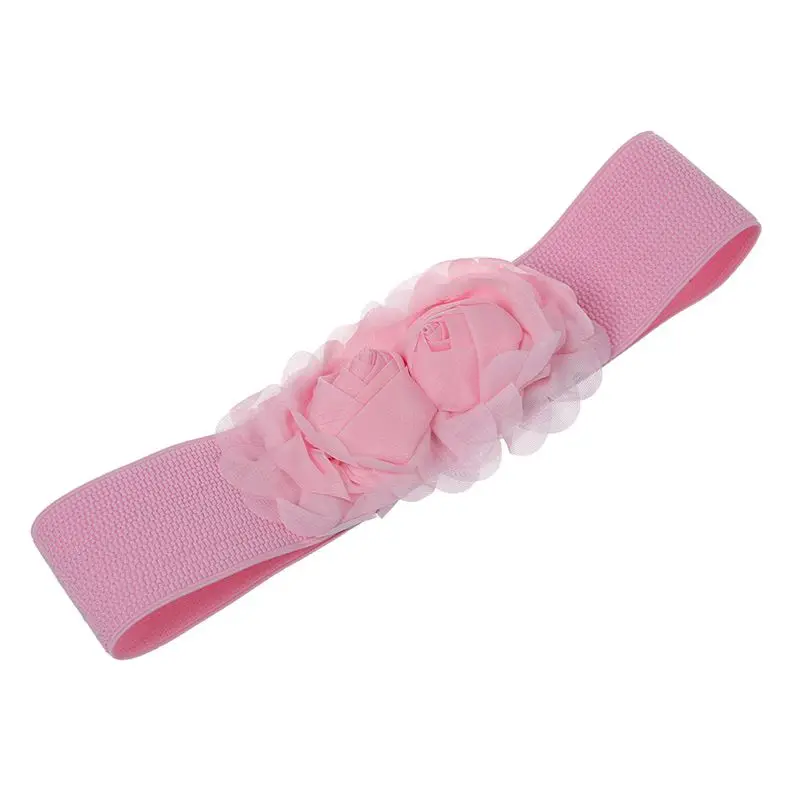 

Woman Press Stud Buckle Chiffon Flower Decor Elastic Waist Cinch Belt (Pink)