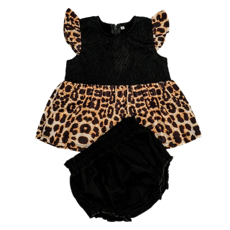 

2Pcs/Set Summer Baby Girl Casual Flare Sleeve Leopard Print Tops T-shirt+Briefs PP Shorts Outfits Set