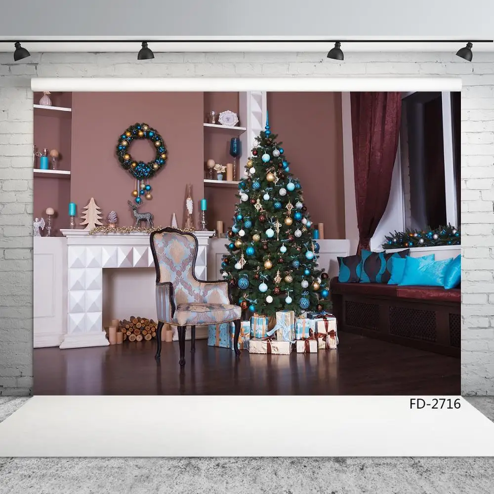 

Christmas Tree Gifts Garland Photography Backdrops Vinyl Cloth Background for Children Family Christmas Party Photo Shootings